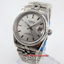 36mm PARNIS silver dial 21 jewels date miyota automatic Luxurious mens watch 788