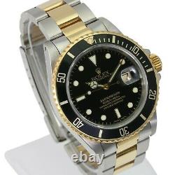 Authentic Rolex Submariner 16803 40mm Steel Yellow Gold Black Automatic Watch