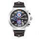 Automatic Mens Branded Watch Flight Silver Black Leather Straps Swan & Edgar