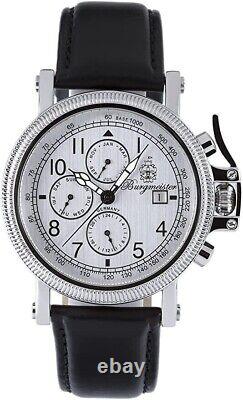 Burgmeister Oslo Gents Automatic Analogue Wristwatch Black Leather Strap Silver