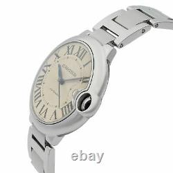 Cartier Ballon Bleu Steel Silver Guilloche Dial Automatic Mens Watch W69012Z4