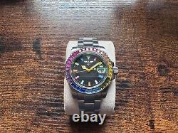 Custom MOD WATCH Rainbow BEZEL Nh35A Automatic Movement