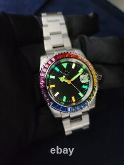 Custom MOD WATCH Rainbow BEZEL Nh35A Automatic Movement