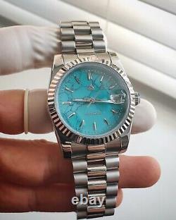 Datejust Homage Watch TURQUOISE Dial Fluted Bezel Automatic Nh35 Stainless Steel