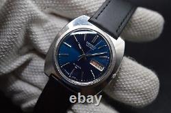 February 1974 Vintage Seiko 7006 7090 Automatic Leather Blue Watch Very Rare