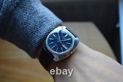 February 1974 Vintage Seiko 7006 7090 Automatic Leather Blue Watch Very Rare