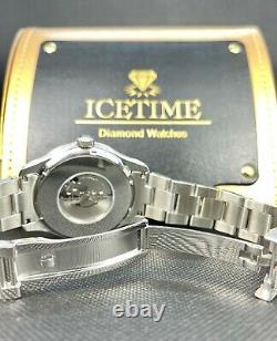 Ice Time 41mm Men's Automatic Silver Watch Iced Out with12 carats of Diamonds