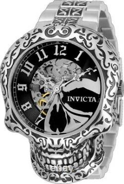 Invicta Collectors 50mm Artist Skull Case Automatic Skeletonized Dial SS Watch