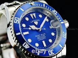 Legend Men Sub mariner Deep Blue Diver Automatic Sapphitek BLUE Dial SS Watch