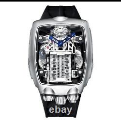 Limited Edition Supercar Engine Automatic Mens Watch Black & Silver Waterproof