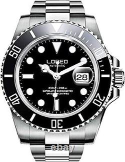 Loreo s/steel mens automatic dive style watch black dial & bezel brand new