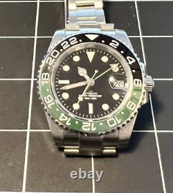 Luxury Watch Automatic 100m Waterproof GMT Green Black Seiko Movt Sterile Dial