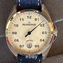Meistersinger Metris Ivory Automatic Watch 38mm Denim strap ME903-WB Immaculate