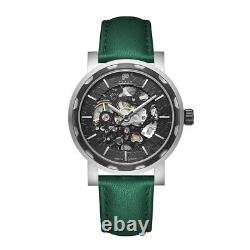 Men's Automatic Watch, Silver & Black, Green Leather Strap by PUNCH Watch UK