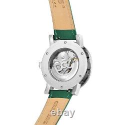 Men's Automatic Watch, Silver & Black, Green Leather Strap by PUNCH Watch UK