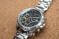 Mens Automatic Mechanical Watch Date Day Watch Silver Black Stainless Steel