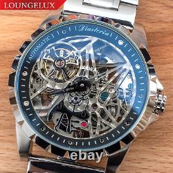 Mens Automatic Mechanical Watch Silver Black Dial Stainless Steel 13868