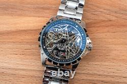 Mens Automatic Mechanical Watch Silver Black Dial Stainless Steel 13868