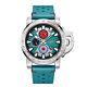 Mens Automatic Watch Silver Aeroglider Teal Leather Strap Green Dial Gamages
