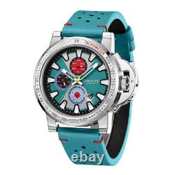 Mens Automatic Watch Silver Aeroglider Teal Leather Strap Green Dial GAMAGES