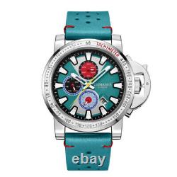 Mens Automatic Watch Silver Aeroglider Teal Leather Strap Green Dial GAMAGES