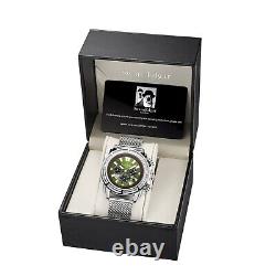 Mens Automatic Watch Silver Noble Olive Stainless Steel Mesh Band Swan & Edgar
