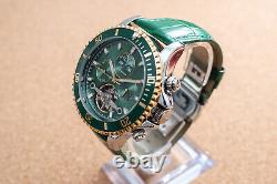 Mens Diver Chronograph Automatic Mechanical Watch Silver Gold Green Leather