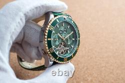 Mens Diver Chronograph Automatic Mechanical Watch Silver Gold Green Leather