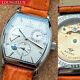 Mens Dual Time Automatic Mechanical Power Reserve Watch Silver Orange Deployant