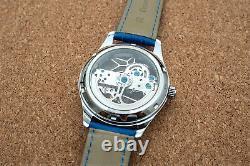 Mens Flywheel Bridge Movement Automatic Mechanical Watch Silver Blue Deployant