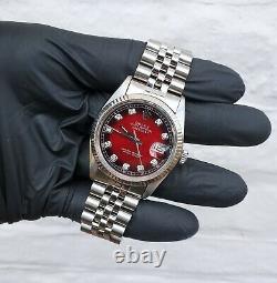 Mens Rolex Oyster Perpetual Datejust in Steel & White Gold with Red Diamond Dial