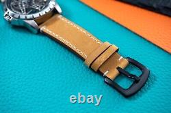 Mens Silver Automatic Mechanical Watch Yellow Brown Suede Leather Strap
