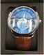 Mens Talis Co Astro Automatic Watch Blue Moon Dial Brown Leather Strap