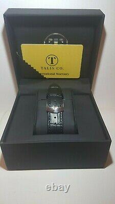 Mens Talis Co Automatic Watch Blue Skeleton Dial Black Leather Strap