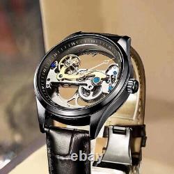 Mens Wristwatch Bridge Movement Automatic Mechanical Watch Silver Black