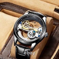 Mens Wristwatch Bridge Movement Automatic Mechanical Watch Silver Black