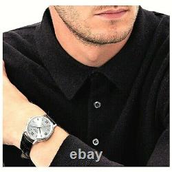 Mens watches automatic swiss made mechanical white steel black leather montblanc