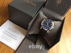 NEW! Bulova American Clipper Automatic 96A242 39mm, Blue dial, Black leather