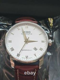 NEW Mido Baroncelli white face brown leather Automatic new boxed & papers