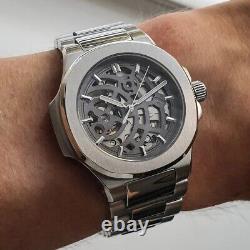 Nautilus Homage Watch Stainless Steel Skeleton Dial Nh70 Automatic Movement