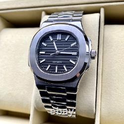 Nautilus Mod Custom Black Dial Automatic Glass Back Seikonaut NH35a Mod