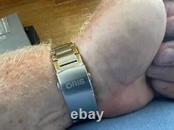 ORIS'AQUIS DATE' 43.5mm black dial, orange accents automatic watch + full set