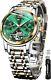 Olevs 6607g Mens Silver Gold & Green Stainless Steel Automatic Mechanical Watch