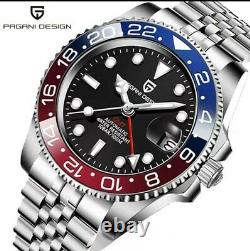Pagani Design GMT Automatic Watch Jubilee Bracelet Pepsi Red Blue Bezel