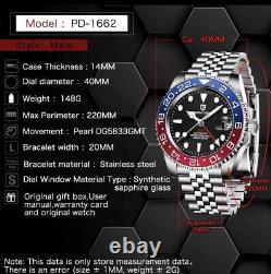 Pagani Design GMT Automatic Watch Oyster& jubilee Bracelet Pepsi Bezel NH34