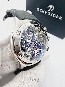 Reef Tiger Air Bubbles Automatic Sport Watch Silver Case Black Leather Gift UK