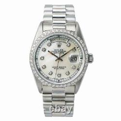 Rolex Day-Date President White Gold 18039 Automatic Watch Diamond Dial & Bezel