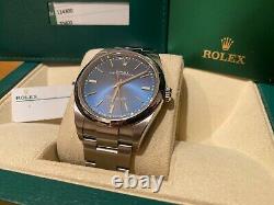 Rolex Oyster Perpetual 39 114300 Automatic Blue Face Watch Stunning Sunburst