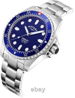 Rotary Mens Automatic Watch with Blue Dial and Silver Strap GB05136/05