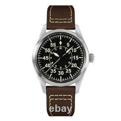 San Martin 39mm automatic type B flieger watch Black leather strap